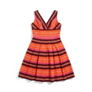 Kay Unger Pink and Orange Striped Midi Dress size 6